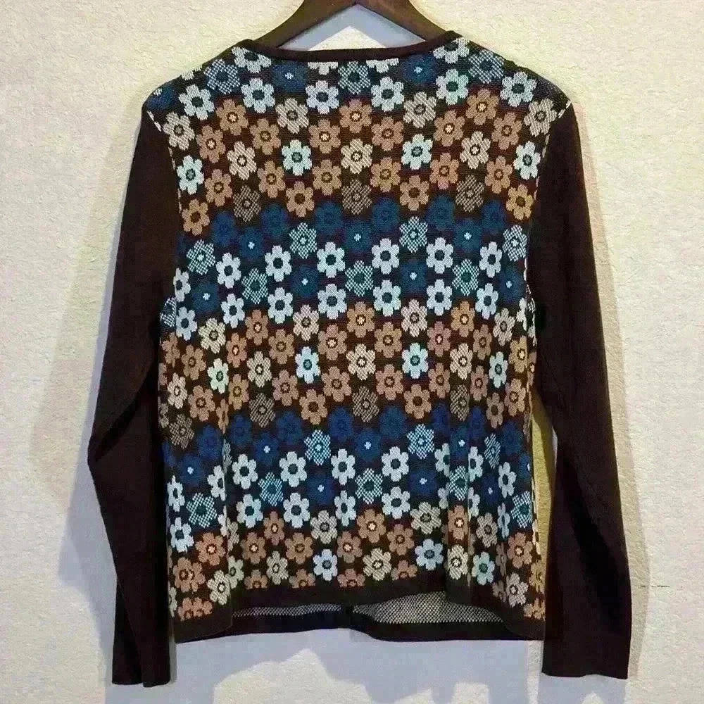 Crystal Kobe Womens Size L Brown Groovy Floral Button Cardigan Grannycore - Picture 2 of 8